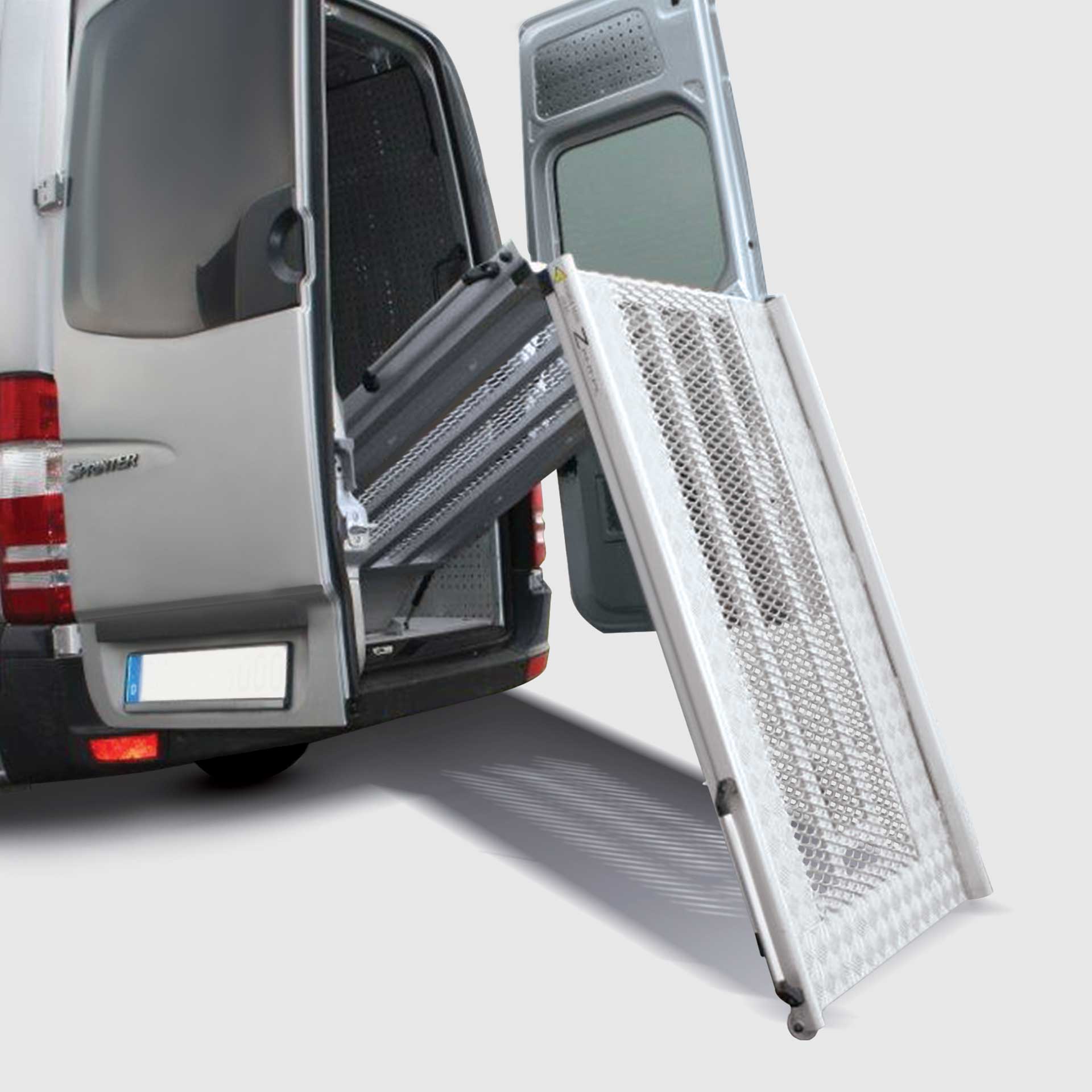 Fixed loading ramp for ambulances and goods transport, ideal for continuous use with gas pressure shock absorber, Series PRO ramp by AlphaDynamik Fixed loading ramp for ambulances and goods transport, ideal for continuous use with gas pressure shock absorber, Series PRO ramp by AlphaDynamik