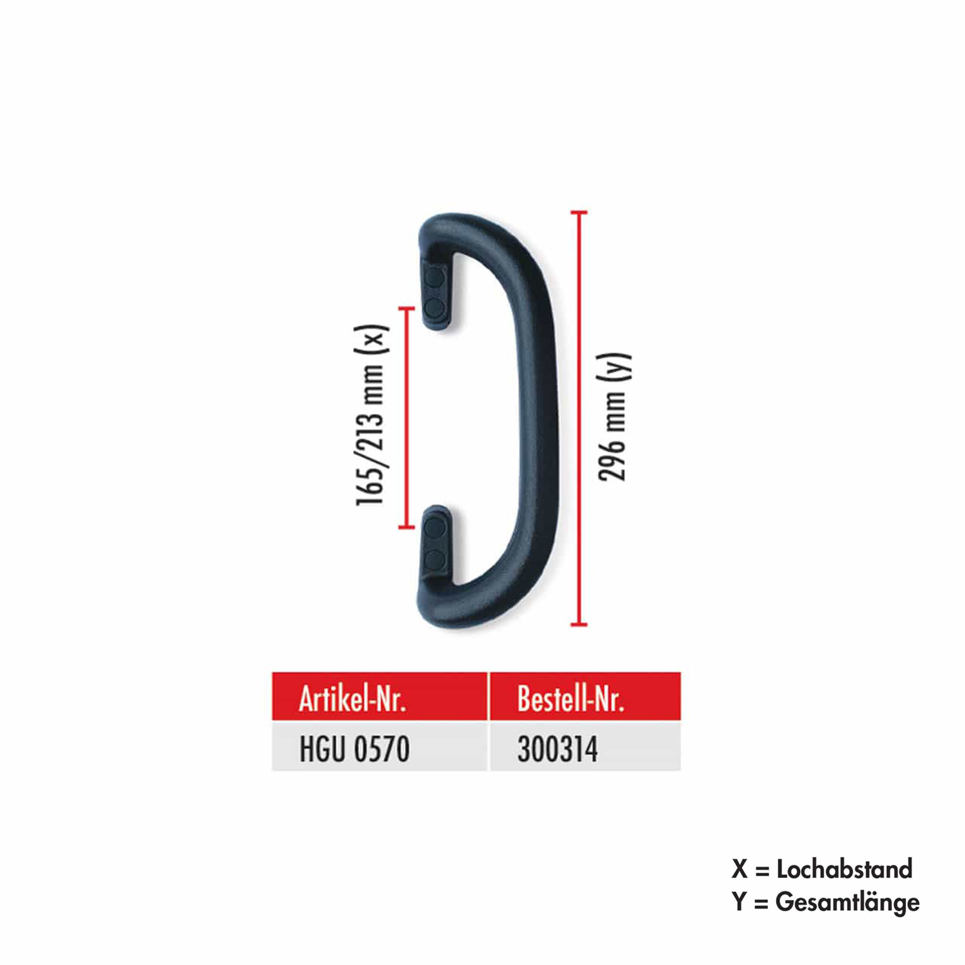 Haltegriffe-HGU-0570-von-AlphaDynamik Serie HGU | Haltegriff - schwarz, versetzte Ausführung, 296 mm lang