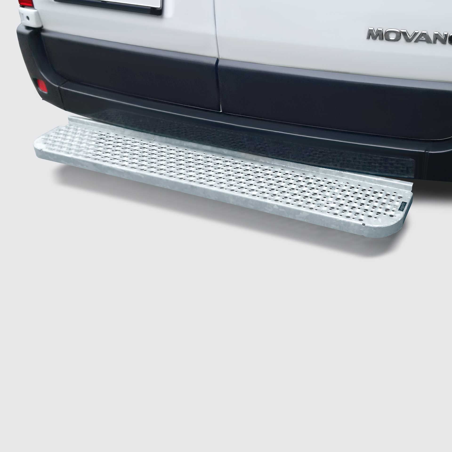 Hecktrittstufe aus Stahl feuerverzinkt für dauerhaften Korrosionsschutz. Offene-Struktur Serie HTF von AlphaDynamik Transporterzubehör und Fuhrparklösungen Hecktrittstufe aus Stahl feuerverzinkt für dauerhaften Korrosionsschutz. Offene-Struktur Serie HTF von AlphaDynamik Transporterzubehör und Fuhrparklösungen